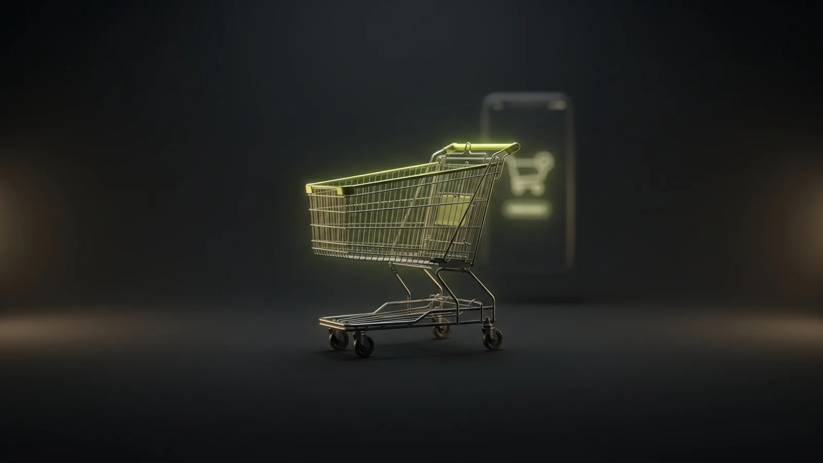 Terk edilmiş bir online alışveriş sepetini simgeleyen premium sahne